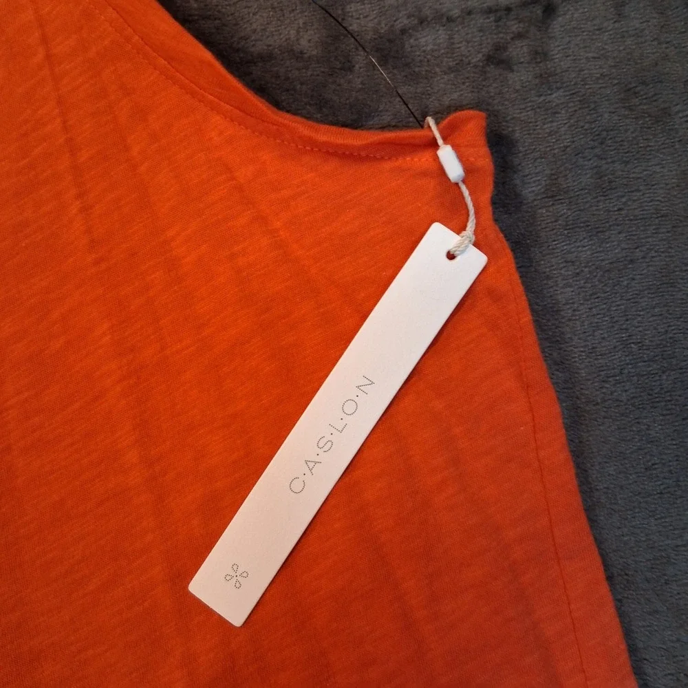 NWT Caslon Tank Top‎  1X Orange Slub Knit Sleeveless High-Low Hem Round Neck